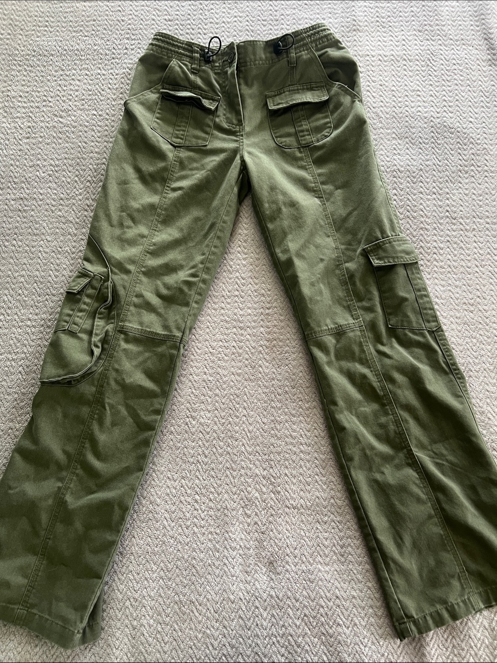 Brandy Melville Green Utility Cargo Drawstring Jeans Low Rise One Size